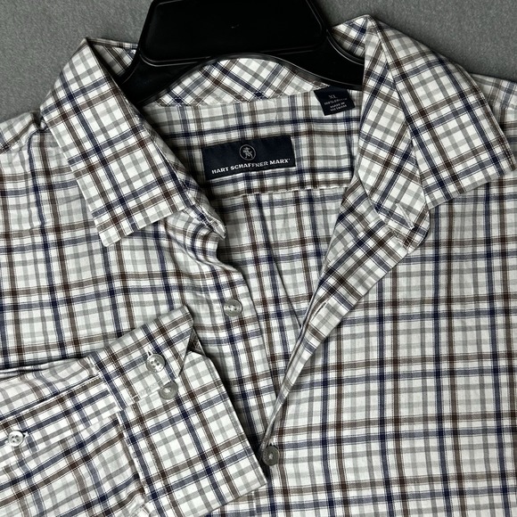 Hart Schaffner Marx Long Sleeve Spread Collar Check‎ Shirt beige / blue XL - Picture 1 of 10